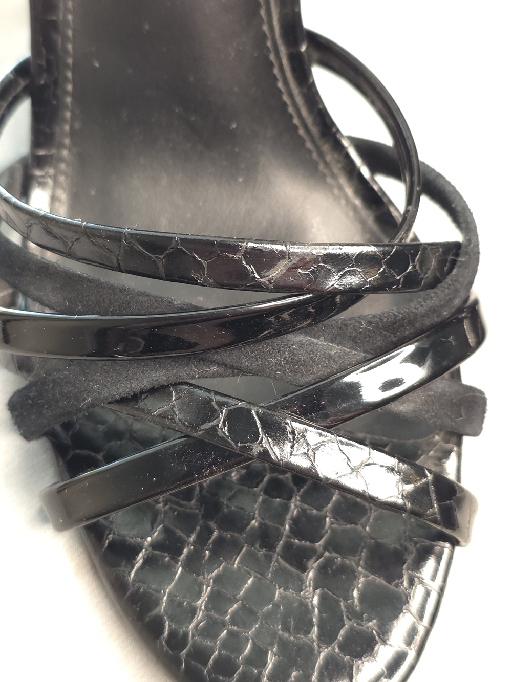Steve Madden Black Strappy Croc-Texture Stiletto Sandals - Picture 2 of 9